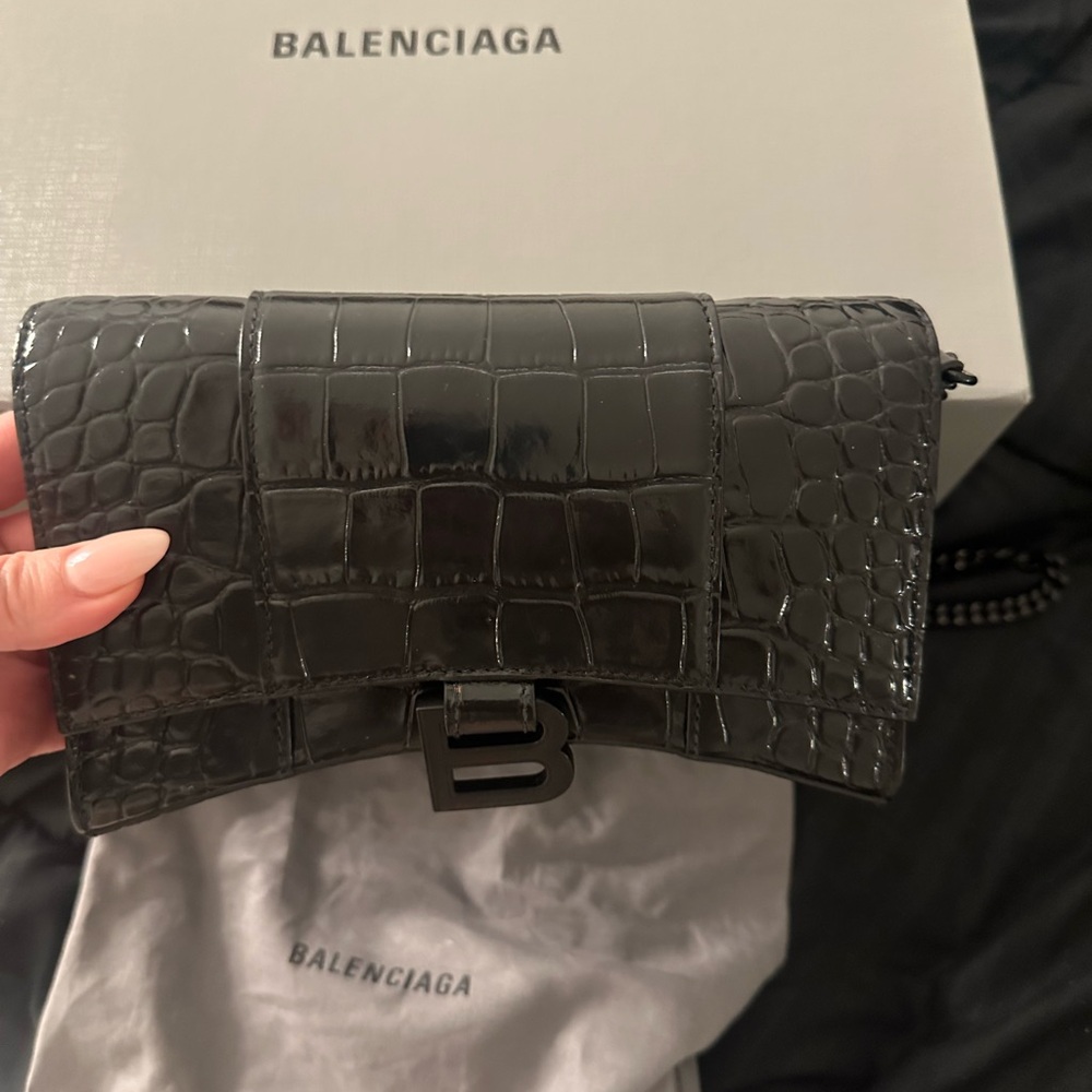 Balenciaga Black Croc Embossed Clutch